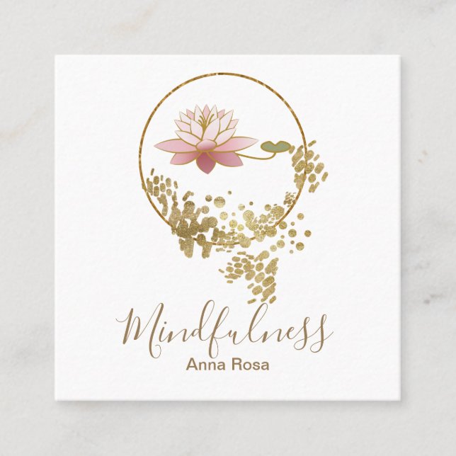 *~* Meditation Gold Glitter Lotus Mindfulness Yoga Square Business Card (Front)