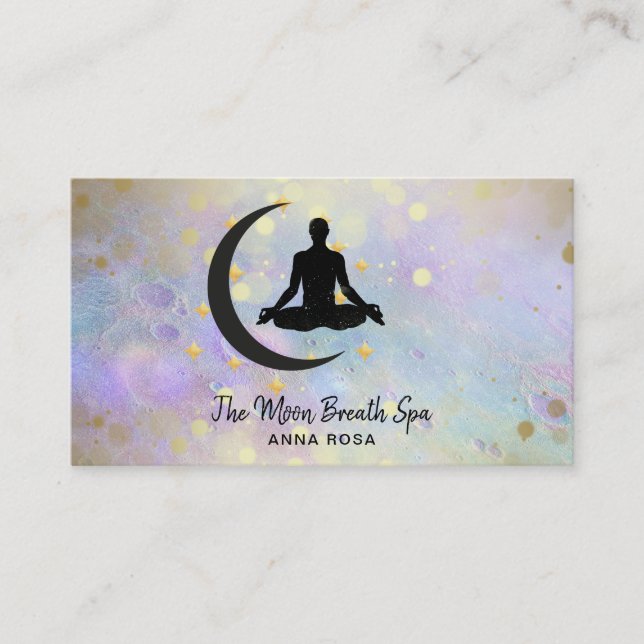 *~* Meditation Gold Man +  Moon Yoga Mindfulness Business Card (Front)