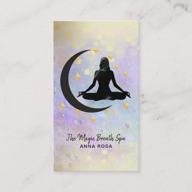 *~* Meditation Gold Woman +  Moon Mindfulness Yoga Business Card (Front)