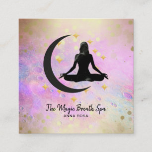 *~* Meditation Gold Woman + Moon Yoga Mindfulness Square Business Card