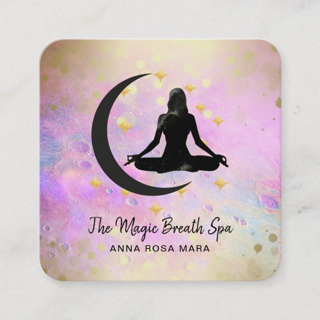 *~* Meditation Gold Woman Moon Yoga Mindfulness -  Square Business Card (Front)