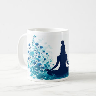 Meditation Illustration Mug - Serene Blue Floral 