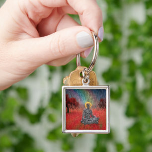 Meditation in surreal landscape key ring