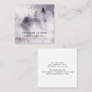 Meditation Instructor Misty Forest Watercolor Square Business Card