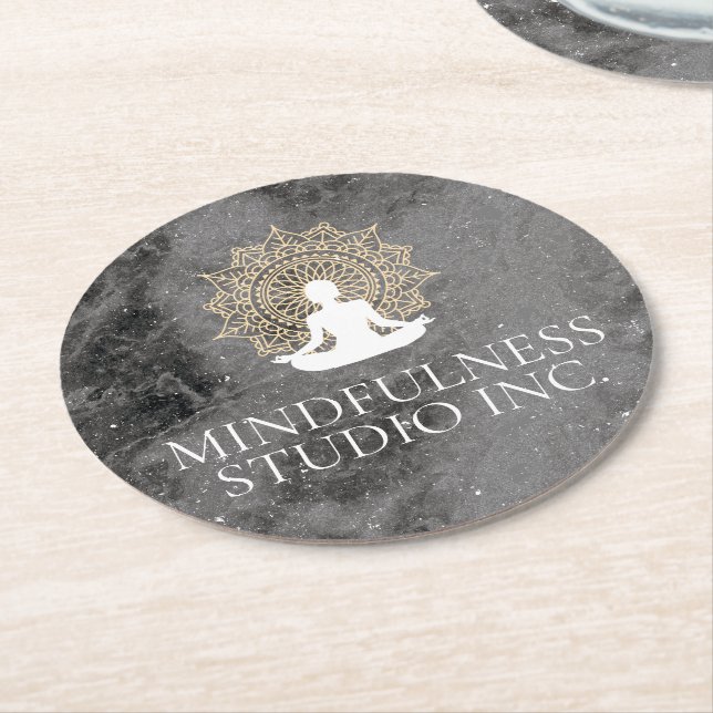 Meditation Instructor Speckled Marble Round Paper Coaster (Angled)