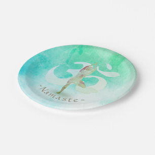 Meditation Instructor Watercolor Yoga Pose Om Sign Paper Plate