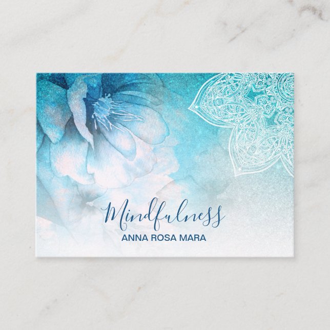 *~* Meditation Mandala Yoga Reiki Floral Glitter Business Card (Front)
