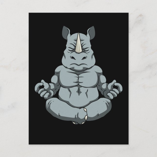 Meditation Men Rhinoceros Yoga Gift Namaste Rhino Postcard (Front)