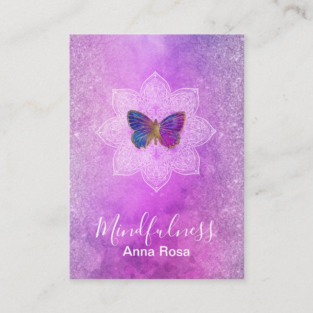 *~* Meditation Mindfulness Mandala Butterfly Yoga Business Card (Front)