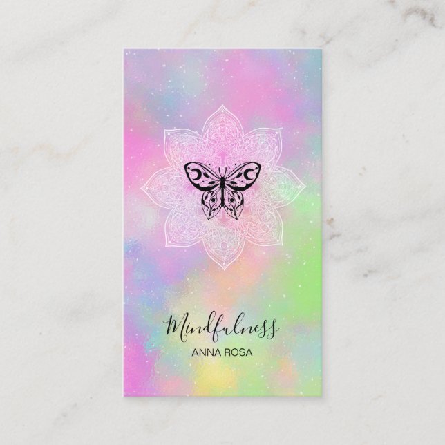 *~* Meditation Mindfulness Mandala Butterfly Yoga Business Card (Front)