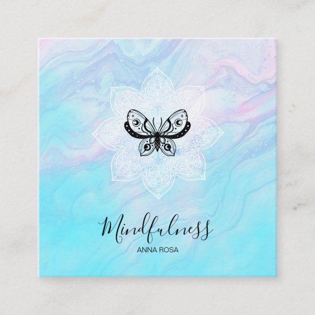 *~* Meditation Mindfulness Mandala Yoga Butterfly  Square Business Card (Front)