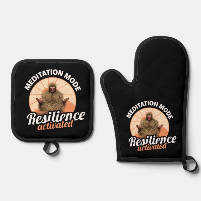 Meditation Mode Bigfoot Resilience Activated Oven Mitt & Pot Holder Set (Front)