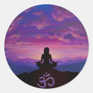 Meditation Mountain Sunset Sticker Purple