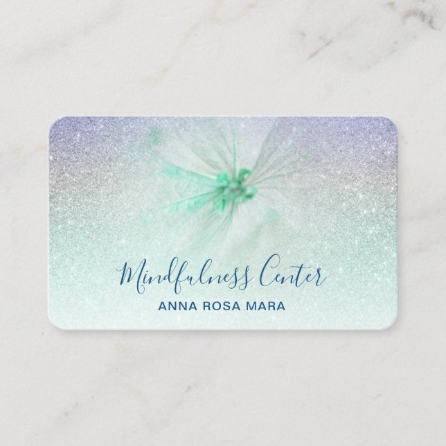 *~* Meditation QR Reiki Yoga Floral Glitter Flower Business Card (Front)