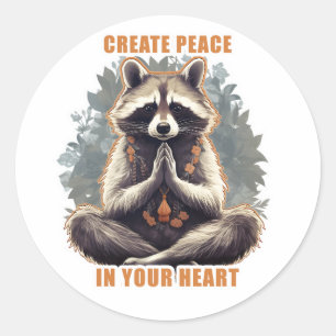 Meditation Racoon Yoga Create peace in your heart Classic Round Sticker