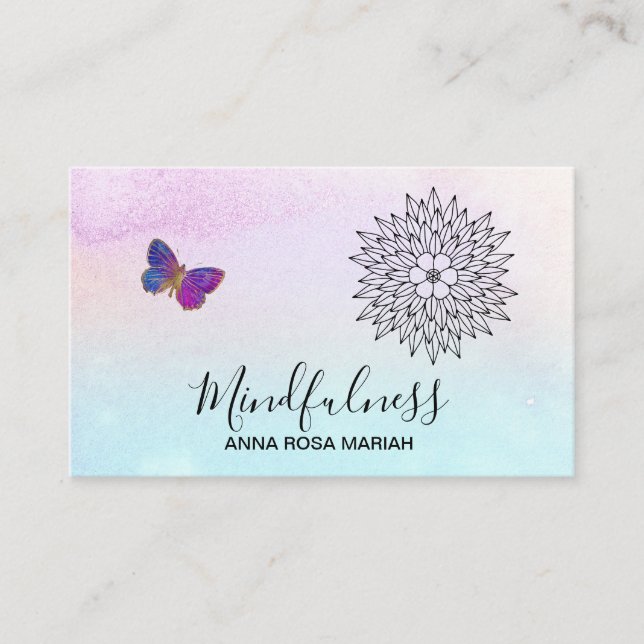 *~* Meditation Reik Yoga Butterfly Floral Mandala Business Card (Front)