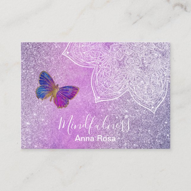 *~* Meditation Reik Yoga Mandala Butterfly Business Card (Front)