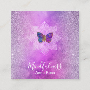 *~* Meditation Reiki Mindfulness Mandala Butterfly Square Business Card
