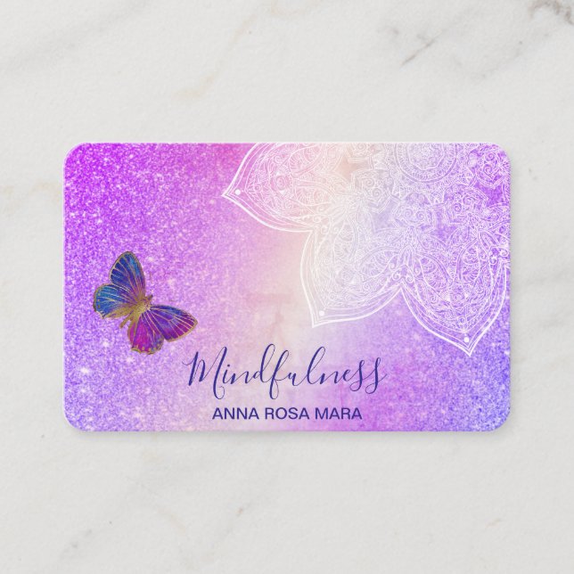 *~* Meditation Reiki Yoga . Butterfly Mandala  Business Card (Front)