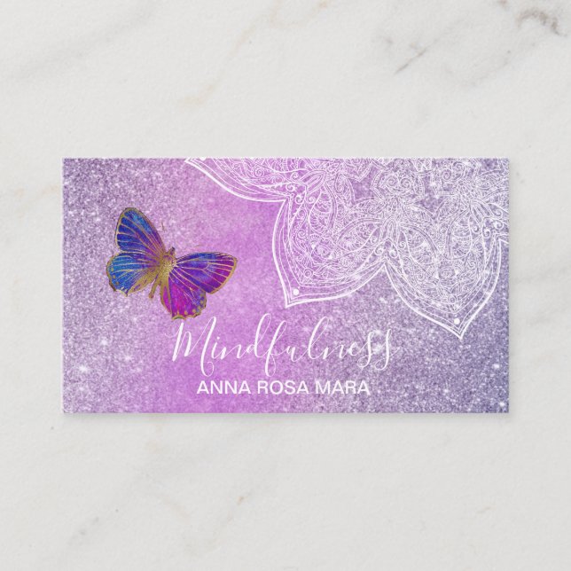 *~* Meditation Reiki  Yoga Mandala Butterfly Business Card (Front)