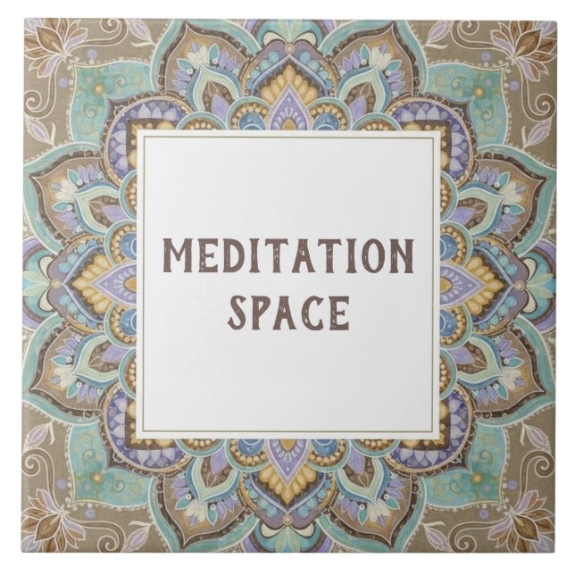 Meditation Room Space Name Plaque Sign Mandala Tile (Front)