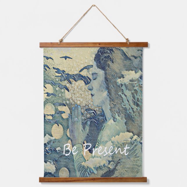 Meditation Spiritual Prayer Woman Blue Hanging Tapestry (Front)