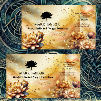 Meditation Spiritual Yoga Teacher Gold Lotus Logo Business Card
