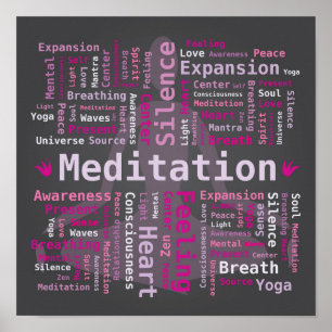 Meditation Word Cloud Tagin Pink and Violet Colour Poster