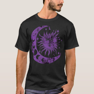 Meditation Yin Yang Sun Moon Distressed Purple  T-Shirt