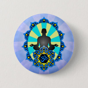 Meditation Yoga Aum, blue and yellow 6 Cm Round Badge