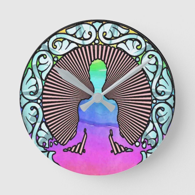 MEDITATION YOGA CIRCLE AURA RADIATIONS LOGO ROUND CLOCK (Front)
