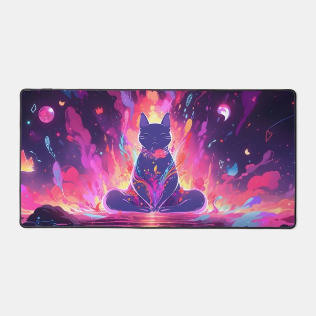 Meditation Yoga Kitty Cat Desk Mat (Front)