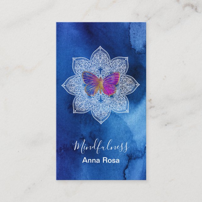 *~* Meditation Yoga Mindfulness Mandala Butterfly Business Card (Front)