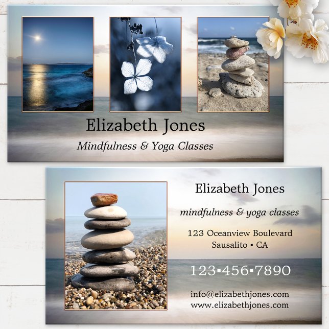Meditation Yoga Your Photos Business Card (Beach photo business card - massage therapist, reiki healer, meditation instructor or yoga teacher)