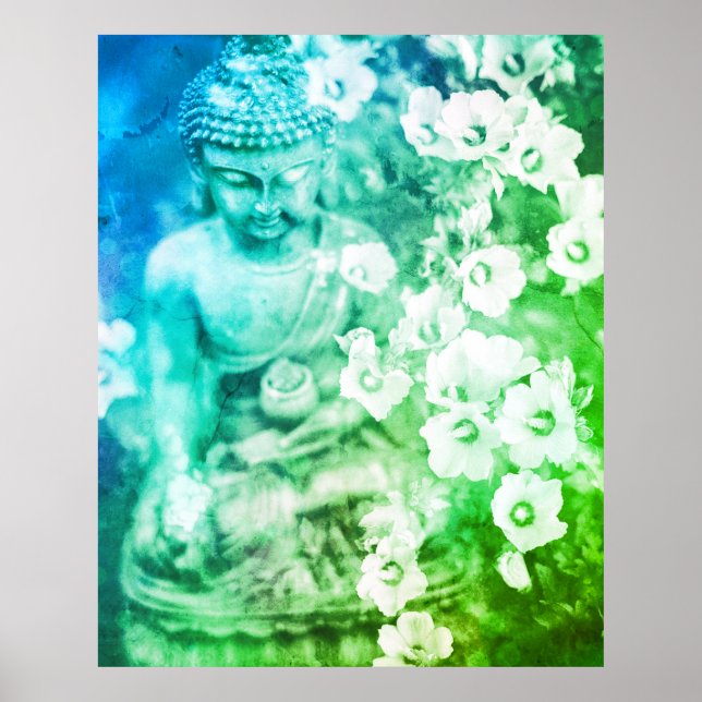 *~* Meditation Zen Buddha Meditate Floral Ombre Poster (Front)