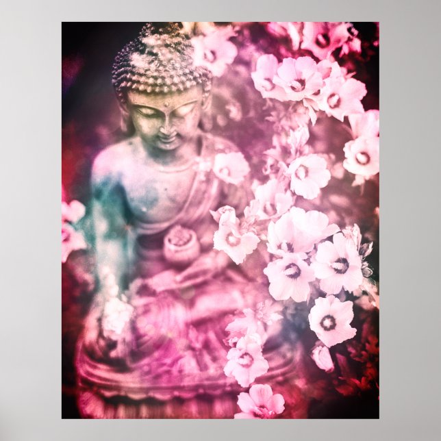 *~* Meditation Zen Buddha Meditate Flowers Pink Poster (Front)
