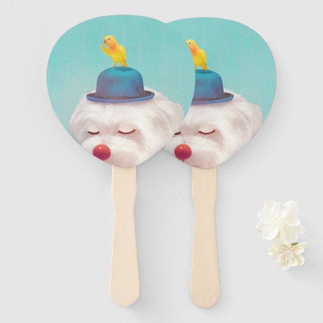 Meditative Clown Dog Portrait Hand Fan (Front and Back)