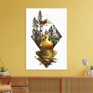 Meditative Monk in Nature Scene Canvas Print