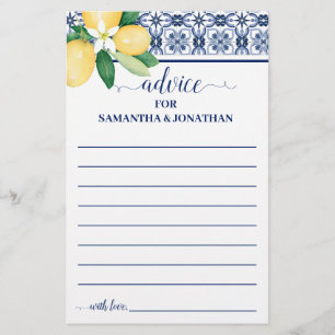 Mediterranean Advice for Couple Bridal Shower Card