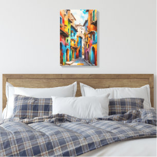 Mediterranean Alley – Colorful Old Town Street Art Canvas Print