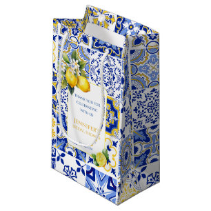 Mediterranean Amalfi Blue Tiles Lemon Thank You Small Gift Bag