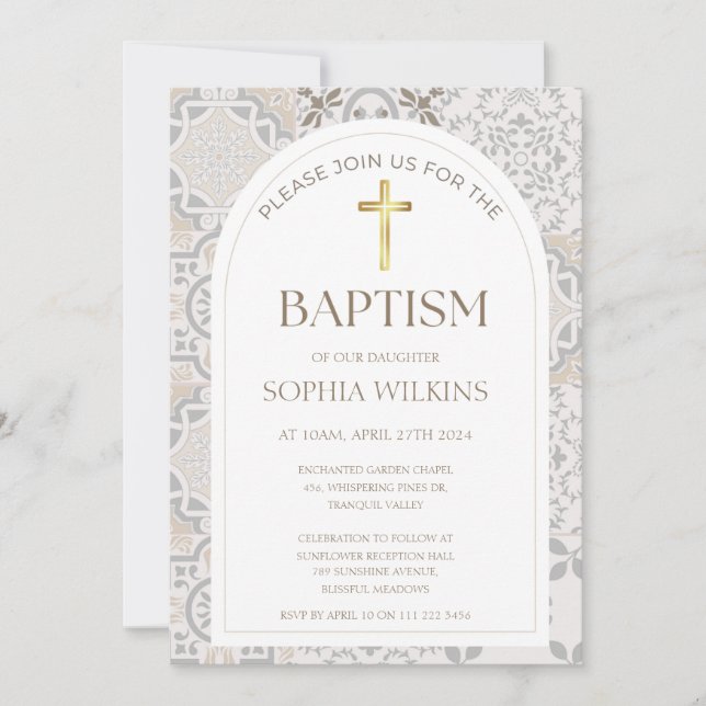 Mediterranean Amalfi Italian Tiles Arch Baptism Invitation (Front)