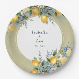 Mediterranean Amalfi Lemon Personalised Wedding Paper Plate