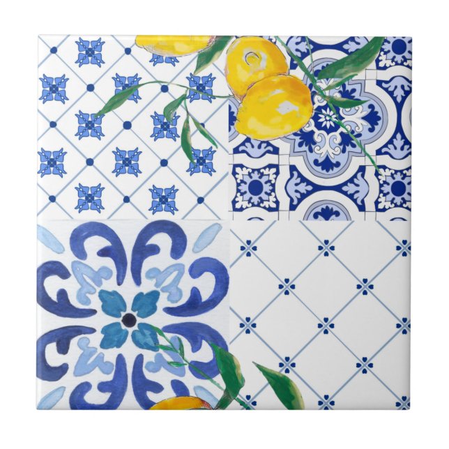 Mediterranean,Amalfi style,simple squares        Tile (Front)