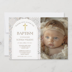 Mediterranean Amalfi Tiles Arch Baptism Photo Invitation
