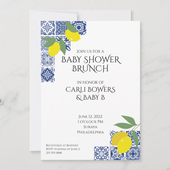 Mediterranean and Lemons Baby Shower Invitation (Front)
