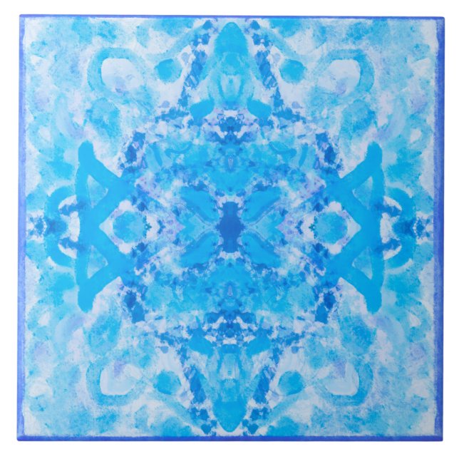 'Mediterranean Aqua Blue pattern  Tile (Front)