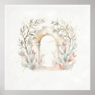 Mediterranean Arch Olive Cactus Poster