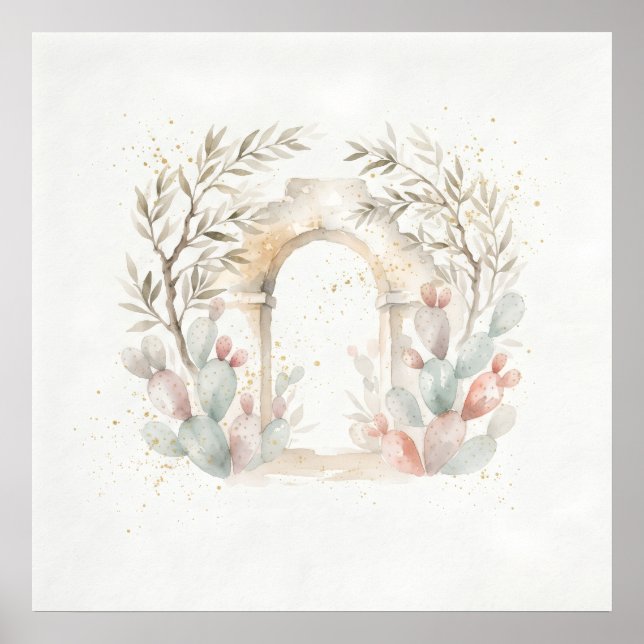 Mediterranean Arch Olive Cactus Poster (Front)