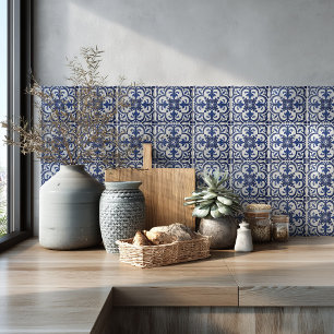 Mediterranean Azulejo Pattern Blue Backsplash Tile